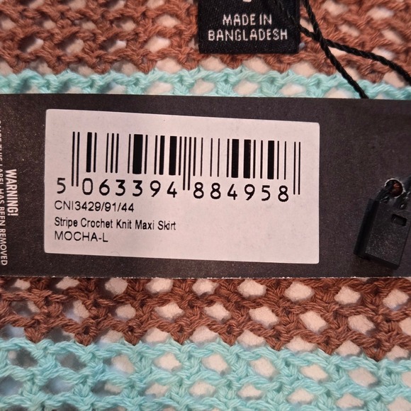 PrettyLittleThing Women's Maxi Skirt Crochet Stripe Brown Blue Size L - Picture 5 of 8